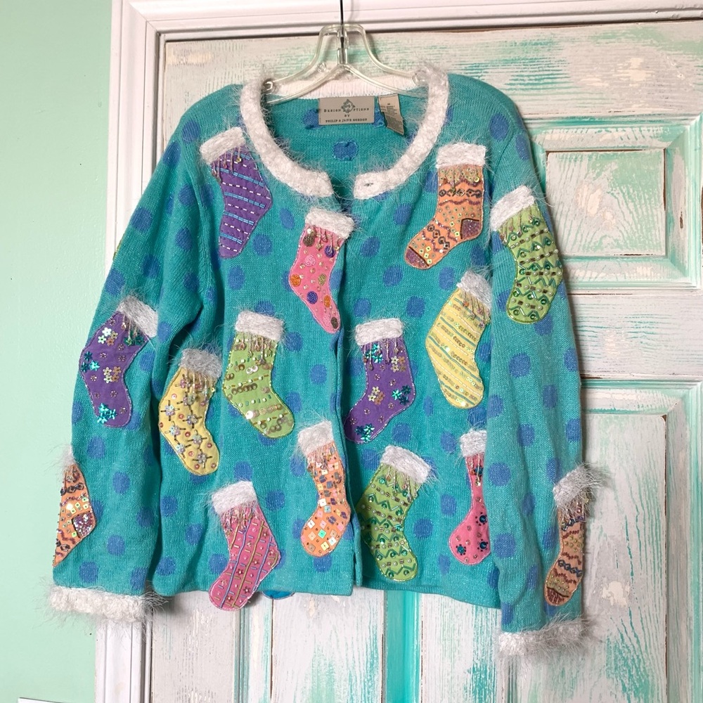 🌵Vintage Design Options By Philip And Jane Gordon Stockings Sweater Cardigan M - Picture 3 of 11